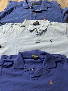 Ralph Lauren Men’s/Boy’s x3 Polo Shirts in Navy and Light Blue Set of Three